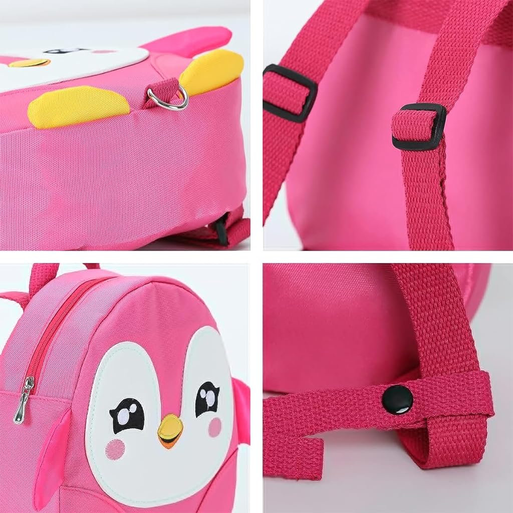 SNOWIE SOFT® Cute Toddler Backpack with Detachable Safety Leash Anti Lost Kids Travel Backpack for Toddlers Cartoon Penguin Backpack Toddler Backpack for Girls Boys (Pink)