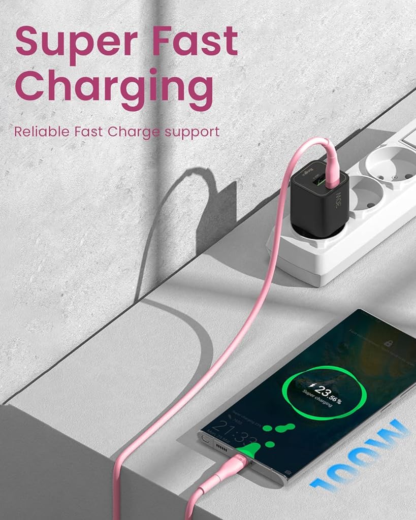 Verilux Type C to Type C Cable, 6.6ft Support 100W PD Fast Charging USB Type C Cable, 480Mbps Data Transfer Cable, C Type Cable for MacBook Pro 2020, iPad Pro 2020, iPad Air 4, Samsung S23 Pink