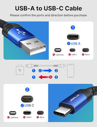 JSAUX® 3-Pack USB to Type C Cable, 62W 3.1A Braided Data Sync & Fast Charging Cable, 480mbps Data Cable C Type Fast Charging Compatible with Samsung Phone, PS5 Controller & More C type Devices (10ft+6.6ft+3.3ft)