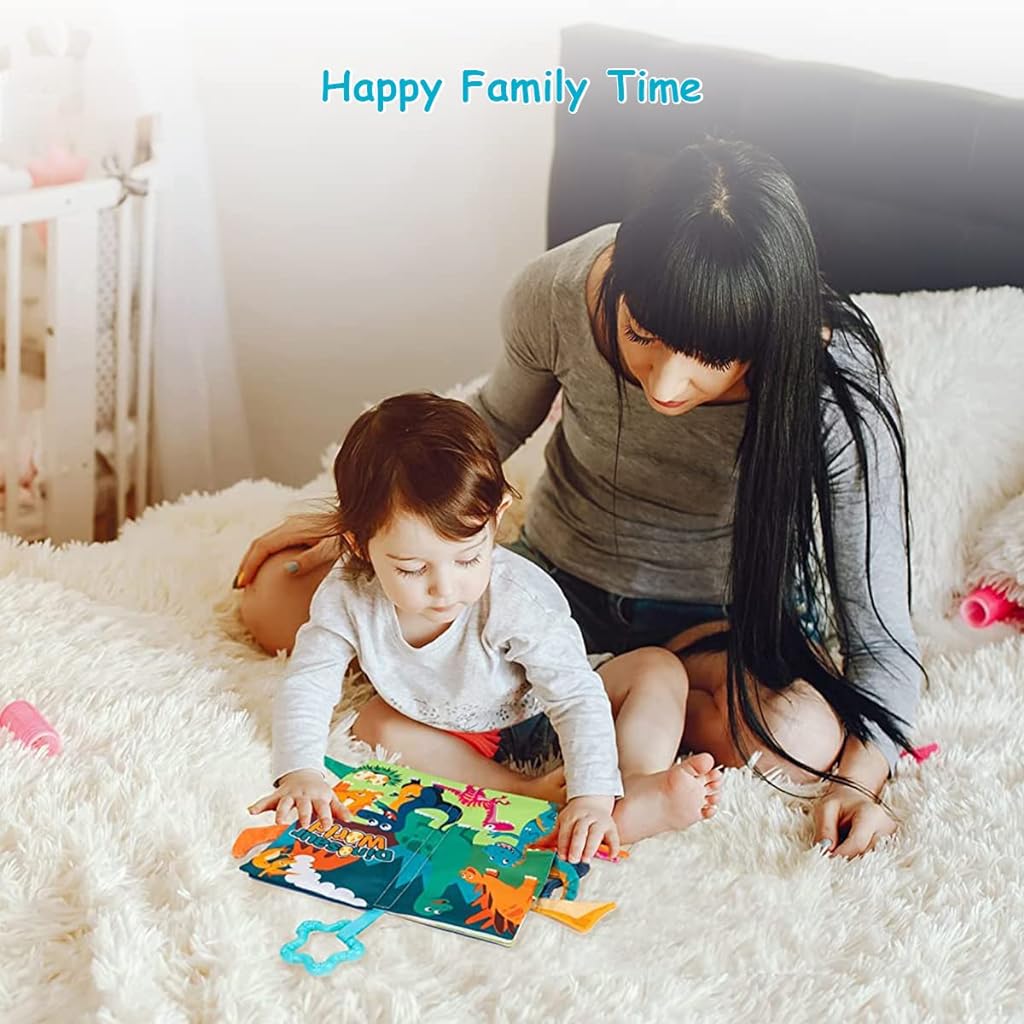 PATPAT Cloth Books for Babies, Cartoon Dinosaur Baby Cloth Book Newborn Baby Toys 3D Touch Feel Soft Books for Babies Early Learning Toy, Stroller Hanging Toy Sensory Toys for Babies 6-12 Months