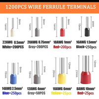 HASTHIP® 1200pcs Electronic Wire Ferrules Kit, Assortment Ferrule Wire Copper Crimp Connector, Wire Connector Jointer Kit Wiring Cable Connector, Insulated Cord Pin End Terminal AWG 23-7