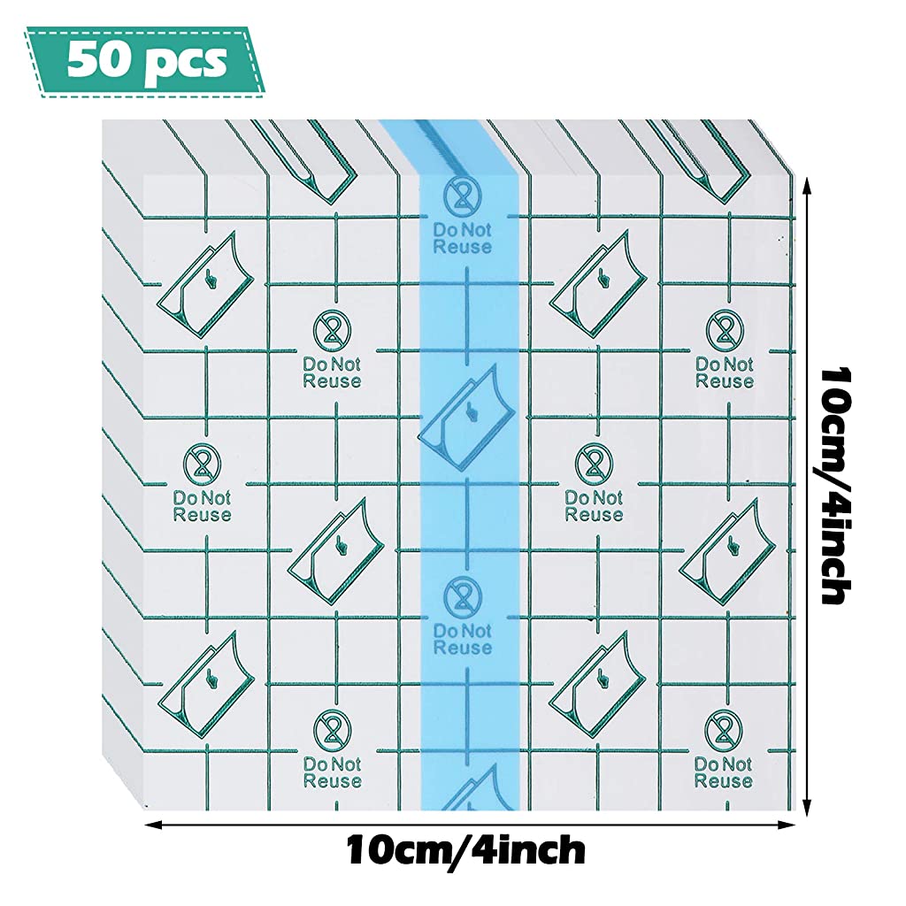 SANNIDHI  50pcs Transparent Film Dressing PU Film Wound Waterproof Sticker Good for Wound Healing Both for people or Pets Dressing Pads Tattoo Aftercare Bandage (4 x 4 Inch)