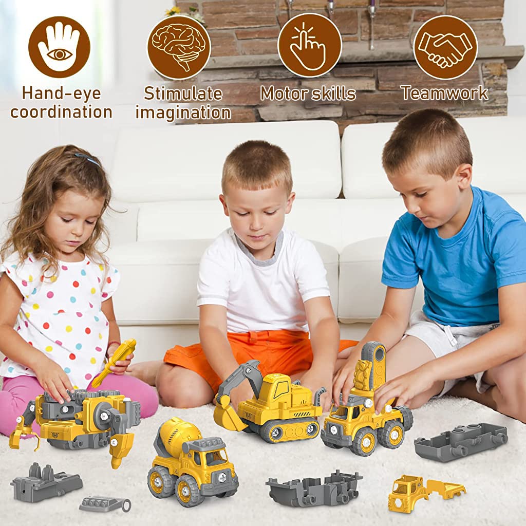 PATPAT Robot Car Transformers Toys for Kids 5 in 1 Transformer Car Toys with Sound Flash Light Assemble Engineering Truck Car Toy Pull Back Car Toys Christmas Birthday Gifts for Kids 3-12 Years Old