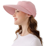 PALAY 2 in 1 Wide Brim Hat for Women Sport Cap for Women Wide Brim Cap UV Protection Summer Cap with Detachable Cap Top Hat, Pink