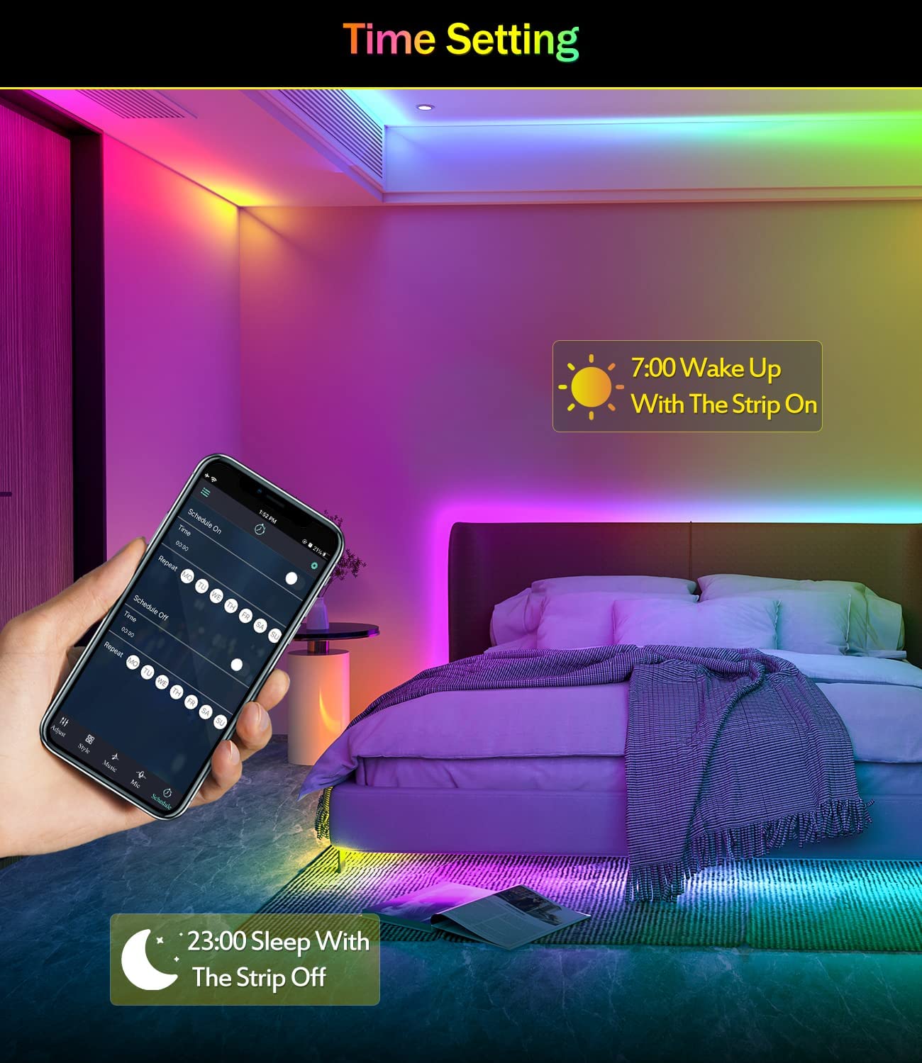 ELEPHANTBOAT 16 Million Colors 5050 RGBIC LED Strip Lights with Smart App & Remote 213Mode Adjustable Music Mode for Bedroom,Kid's Room, Party(USB, 10 Meters)(Multi)