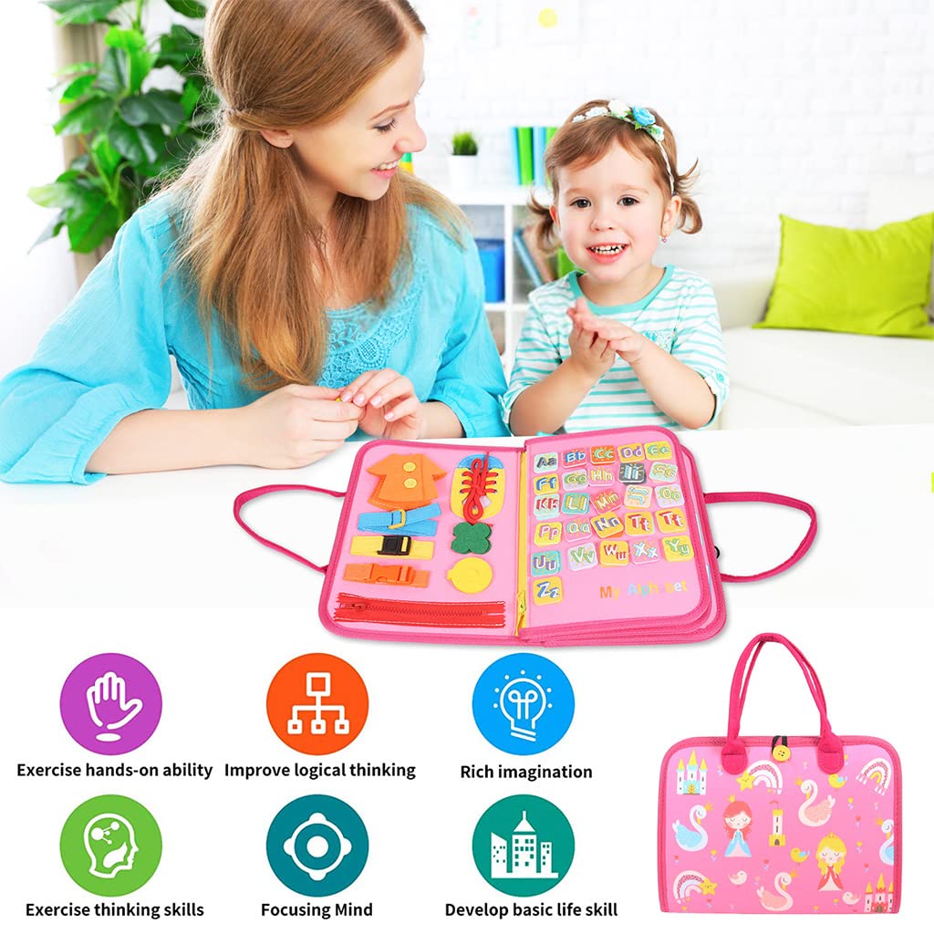 PATPAT Busy Board for Toddlers 2-4 Montessori Toys for Toddlers Preschool Life Skill Learning Toy Quiet Busy Board, Life Skill Learning Travel Busy Board Toy for Girls, Chirdren Day Gift
