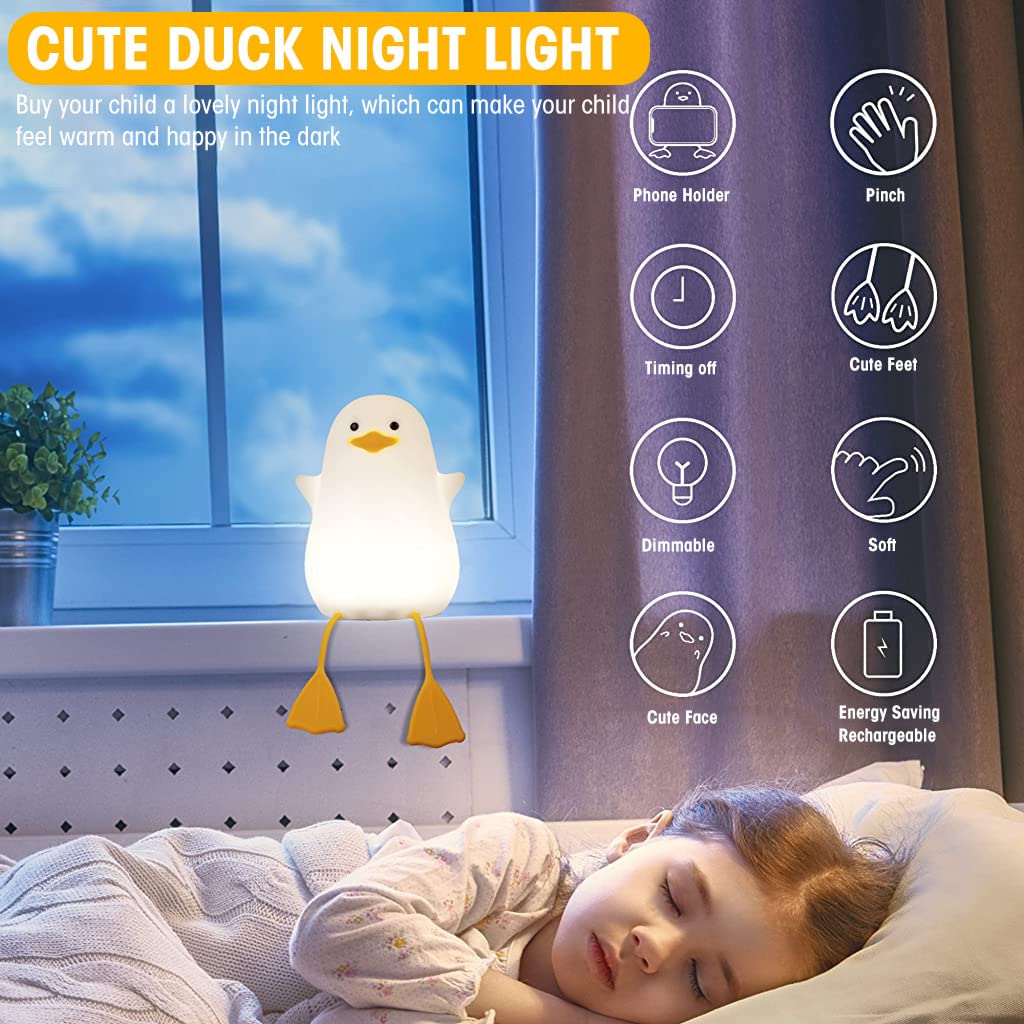 Verilux® Smile Duck Night Lights for Kids Cute Duck Night Light Soft Silione Lamp USB Rechargeable Nursery Night Light for Boys Girls Bedroom