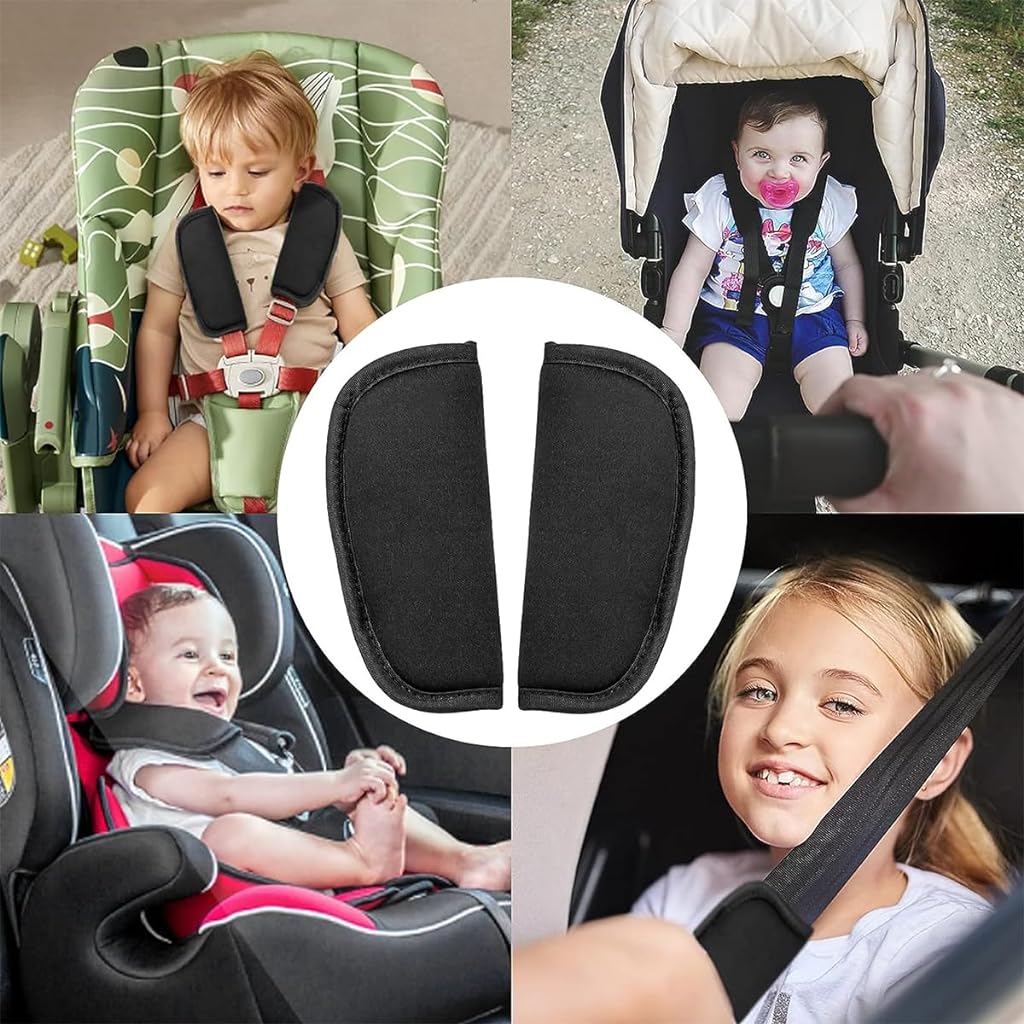 SNOWIE SOFT® 3Pcs Baby Car Seat Belt, Baby Stroller Car Seat Strap Covers and Crotch Pad Combo Universal Seat Belt Covers for Newborns Infants Kids Child, Pushchair Seat Belt Cover Cushions Adjustable