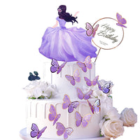 HASTHIP 56Pcs Set Butterfly Cake Decorations with Happy Birthday Cake Toppers for Girls Birthday, Party Decor Cute Cake Decoration Items (Purple)