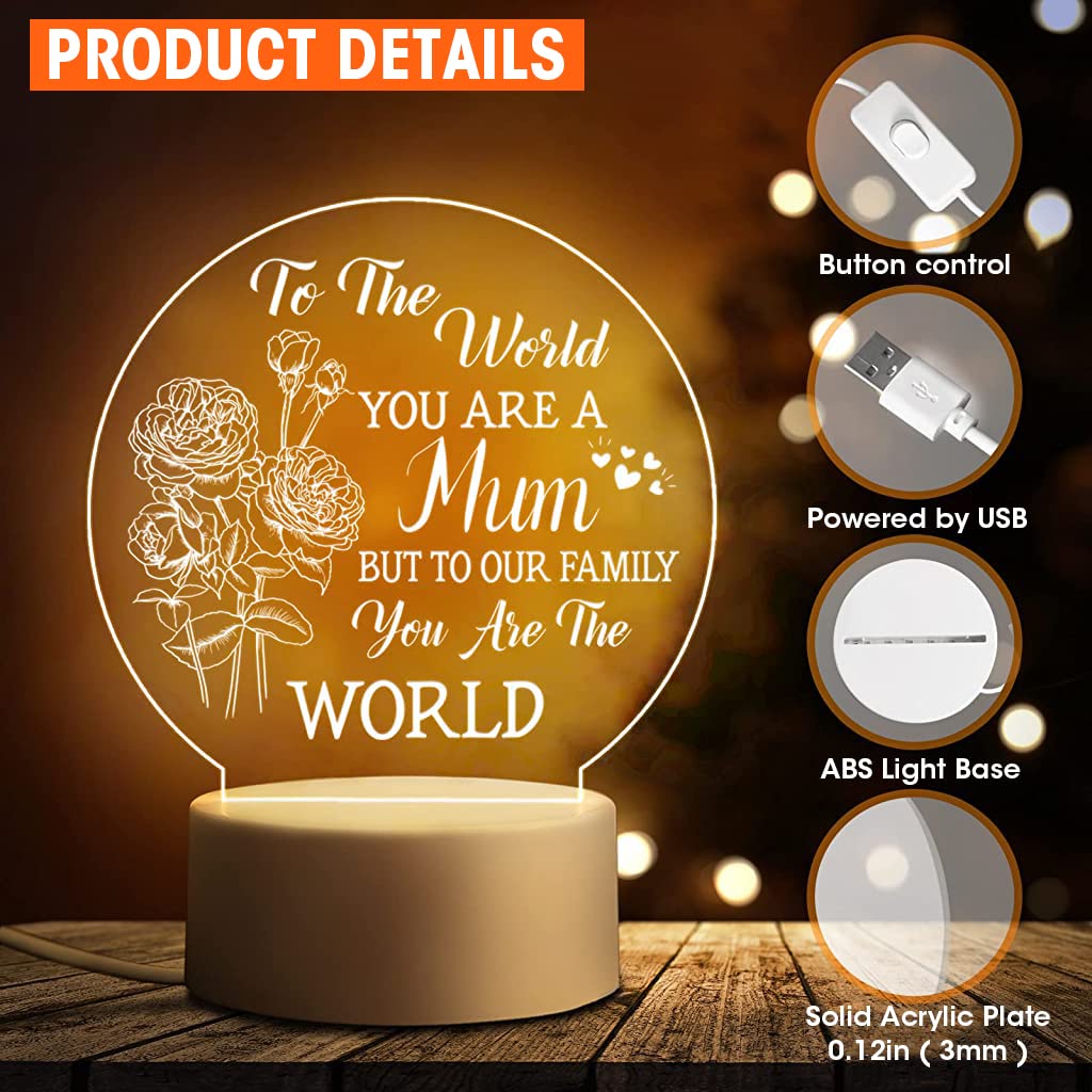 ELEPHANTBOAT Mother's Day Gift, LED Acrylic Night Light with Stand Gift for Mother, Birthday Gift for Mother, Warm Light LED Light Panel with Sweet Words, Gift for Mother on Mother's Day(Round)