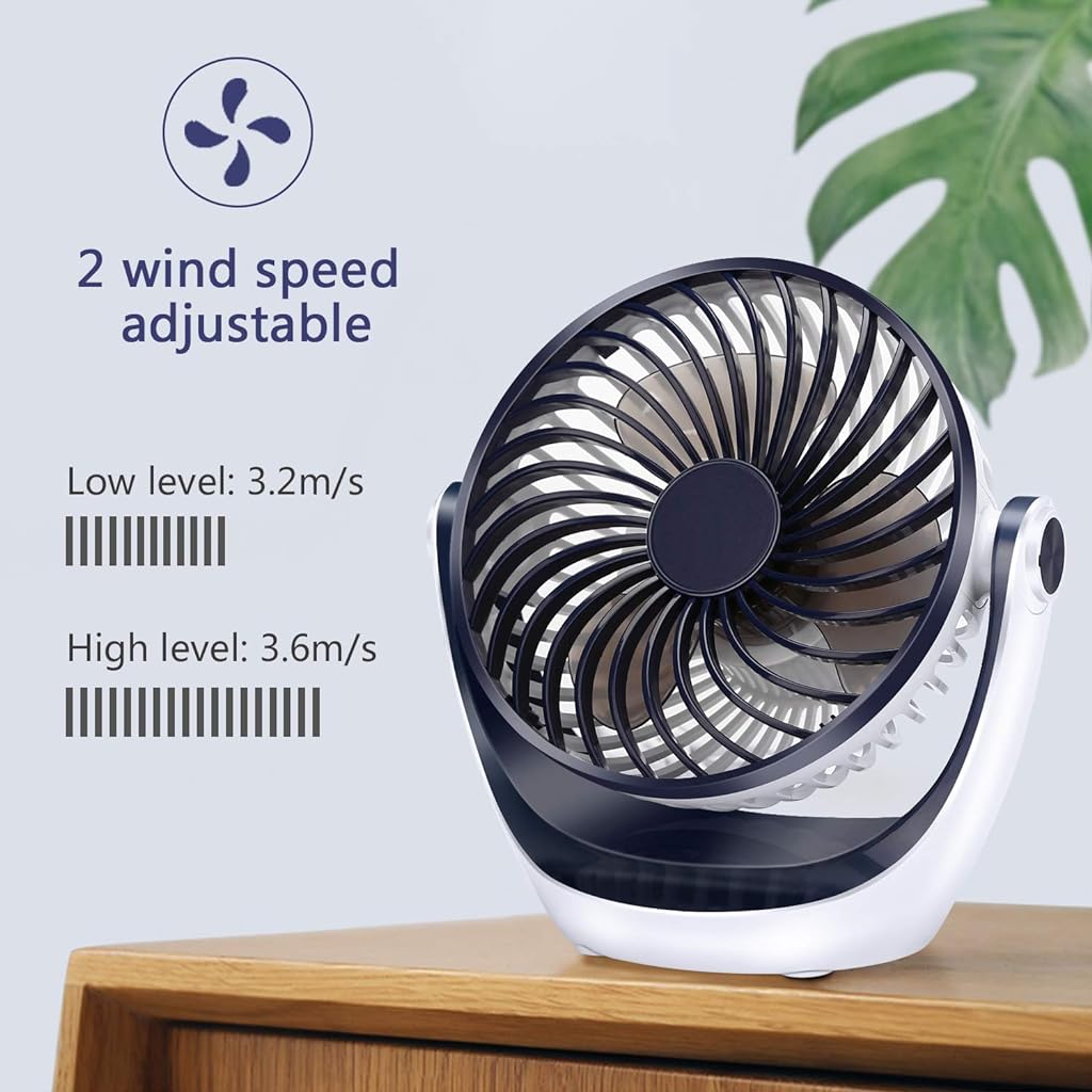 HASTHIP® USB Desk Fan, Portable Table Cooling Fan with 2 Speeds, Strong Airflow Ultra Quiet 6 inch Fan with 60cm USB Cable, 360°Rotatable Full Direction Cooling Fan for Home Office Outdoor Travel,Blue