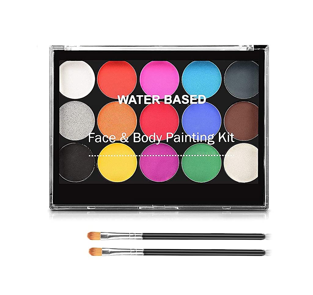 PATPAT  Body Painting Face Paint Kit, 15 Color Non-Toxic Professional Palette Washable with Brush for Kids for Art Show Halloween Party Colsplay Makeup Body Festive Face Paint Kids