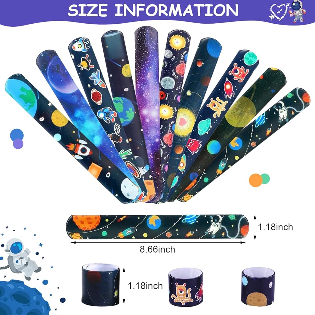 PATPAT® 10Pcs Slap Bracelets for Kids Space Planet Theme Slap Bracelets Toys Wristbands Slap Bands Classroom Prize for Boys and Girls Party Favors Gifts