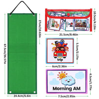 PATPAT® Flash Cards for Kids Visual Schedule for Kids with Autism Wall Hanging Schedule Board Desk Daily Routine Chart with 70 Cards Montessori Toys for 3+ Year Old Kids Wall Planner for School-Green