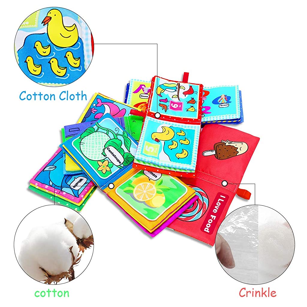 SNOWIE SOFT Cloth Books for Babies, 6PCS Nontoxic Fabric Soft Baby Cloth Books, Early Education Toys, Waterproof Soft Books for Toddler, Infants Perfect Shower Toys, Kids Bath Toys Christmas Gift