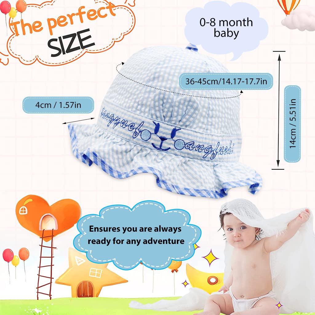 SNOWIE SOFT® Baby Hats for Girls, Hat for Baby Girl, Summer Hat Rabbit Ears Sun Hat Blue Stripy Bucket Hat for Outdoor UV Protection Baby Cap 6-12 Months