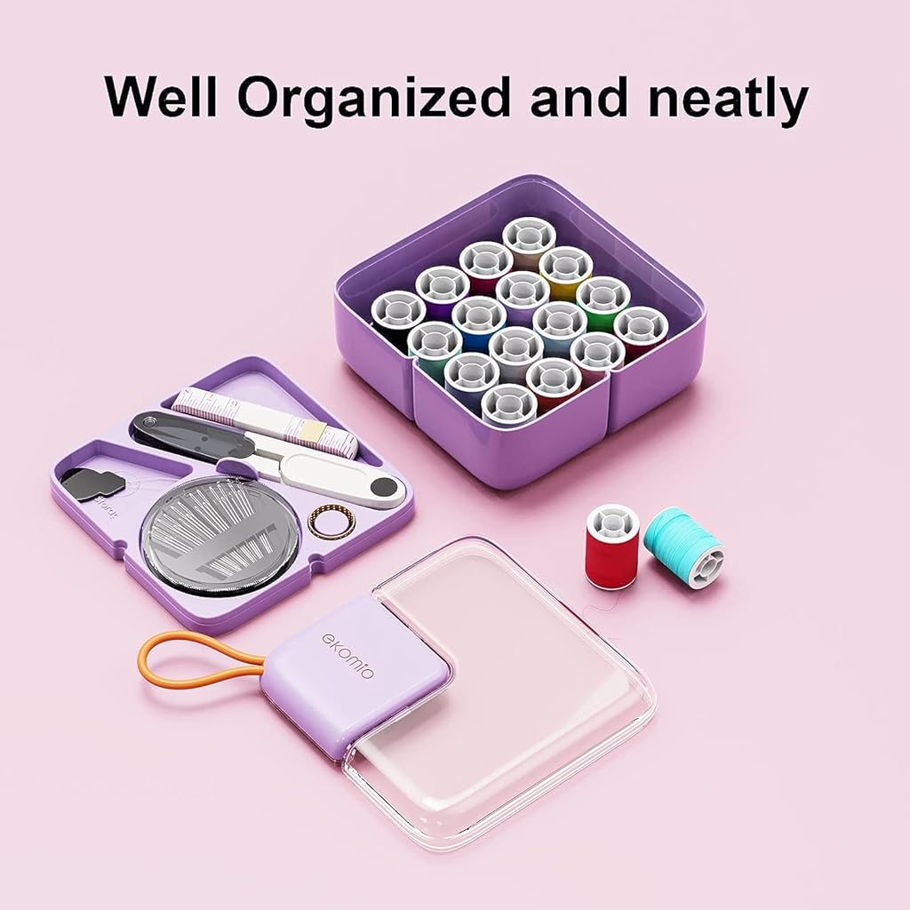 ELEPHANTBOAT Sewing Kit Portable, 21pcs Sewing Kit Box for Home Use Travel Use Portable Sewing Kit with Storage Case Stitching Kit with 16 Spools of Thread, Scissors, Thimble, Threader, Tape Measure