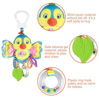 SNOWIE SOFT® Baby Soft Hanging Rattle Crinkle Squeaky Toy Car Seat Stroller Toys with Teethers Plush Animal C-Clip Ring for Infant Babies Boys and Girls 3 6 9 to 12 Months (Birdie)