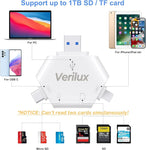 Verilux® SD Card Reader 3 in 1 Micro SD Card Reader with Light-ning, USB A, Type-C Interface, OTG Card Reader Support to 1TB with Magnetic Cap Memory Card Reader for iPhone, iPad, Macbook, PC, Tablet