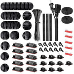 HASTHIP® 152Pcs Cable Management Kit with 4 Cable Sleeve, 11 Silicone Cable Holder 10+2 Roll Cable Organiser Straps 15 Self Adhesive Cable Clips Holder 10 Large Cord Clips&100 Wire Organizer Ties (152Pcs)