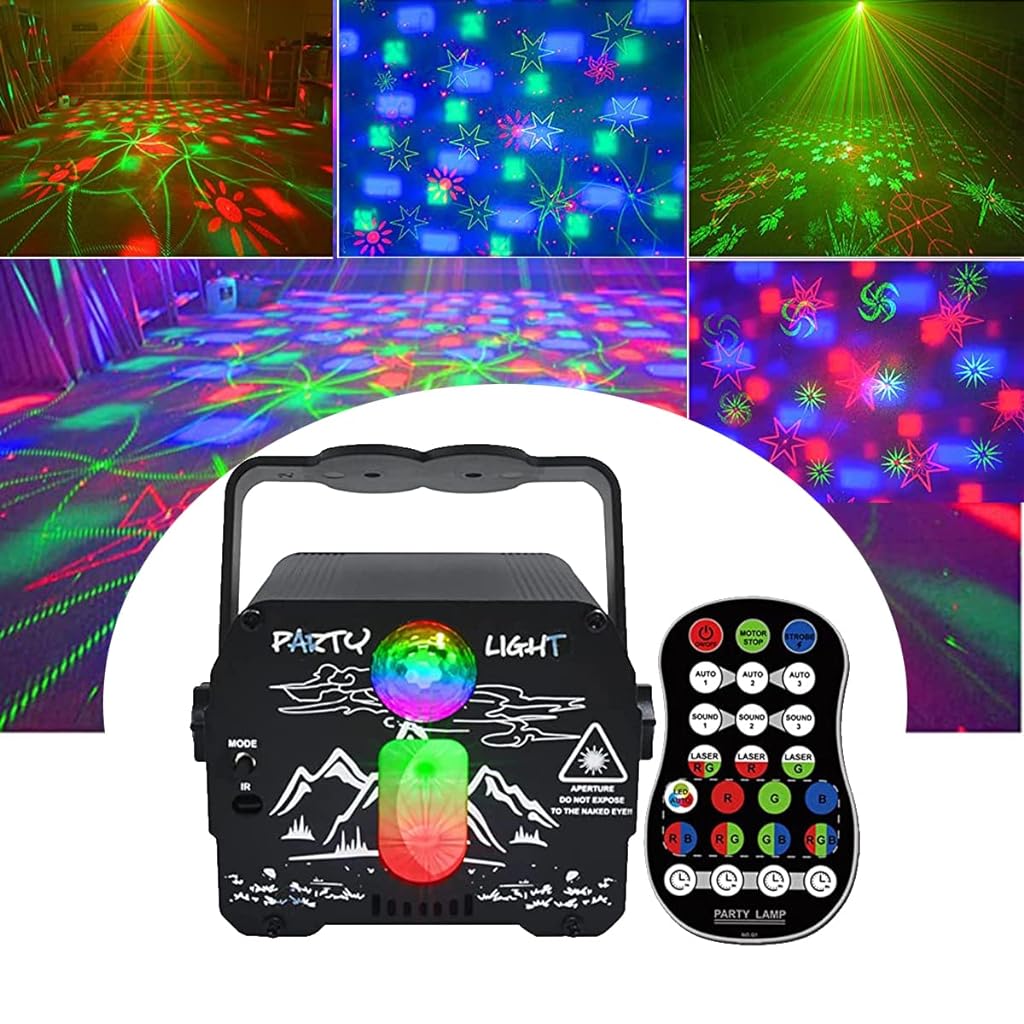 ELEPHANTBOAT DJ Light Party Disco Light for Home Party with 60 Pattern & 128 RGB Squares Laser Light Remote Control RGB Led Disco Ball Sound Active Modes Dancing Light for Room Magic Lights for KTV