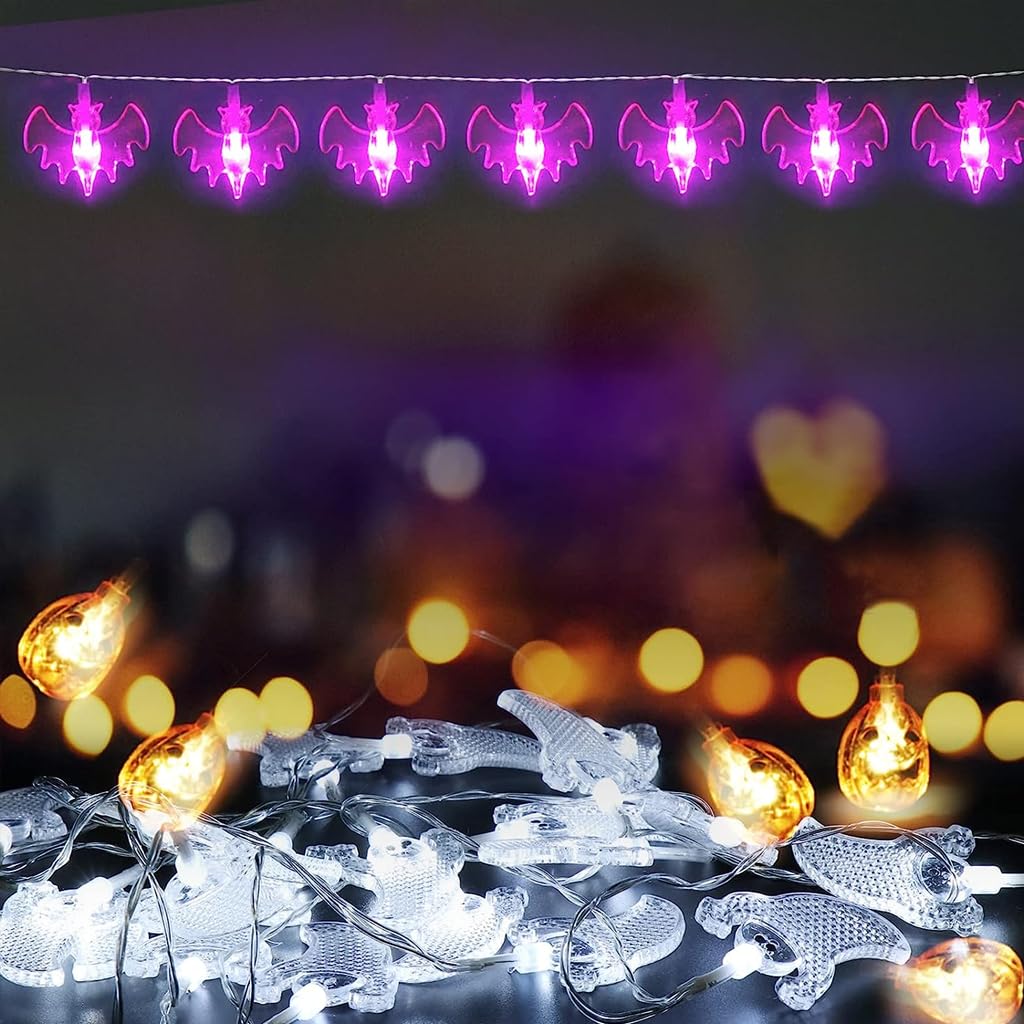 ELEPHANTBOAT Halloween LED Pumpkin String Light, Bat and Ghost String Lights 9.8ft Halloween LED Light String with Flashing Mode Classic Halloween Pumpkin String Light for Party, Room Decoration