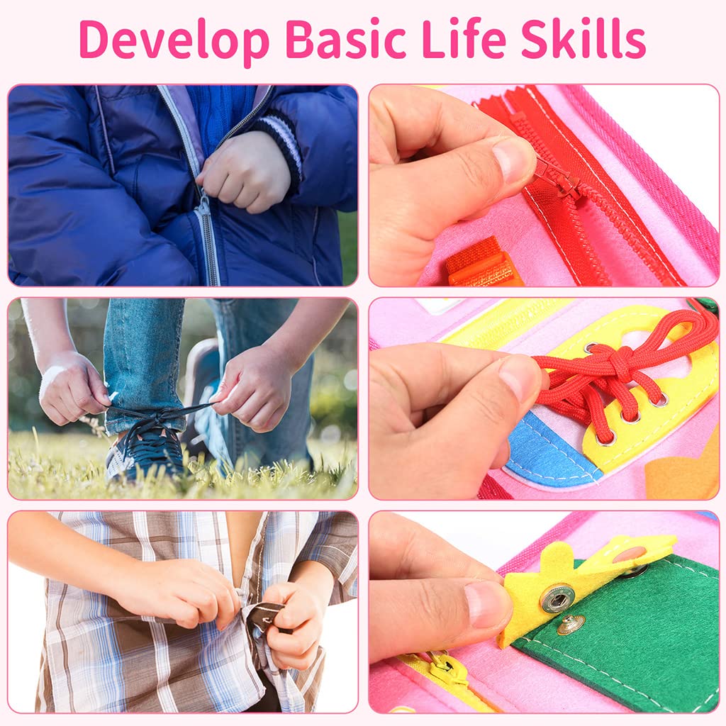 PATPAT Busy Board for Toddlers 2-4 Montessori Toys for Toddlers Preschool Life Skill Learning Toy Quiet Busy Board, Life Skill Learning Travel Busy Board Toy for Girls, Chirdren Day Gift