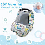 SNOWIE SOFT® Baby Car Seat Covers with Breathable Mesh Window, Baby Cart Sunshade Multifunction Baby Stroller Cover Breastfeeding Cover Shawl Nursing Cover Stretchy Stroller Canopy Universal Fit White