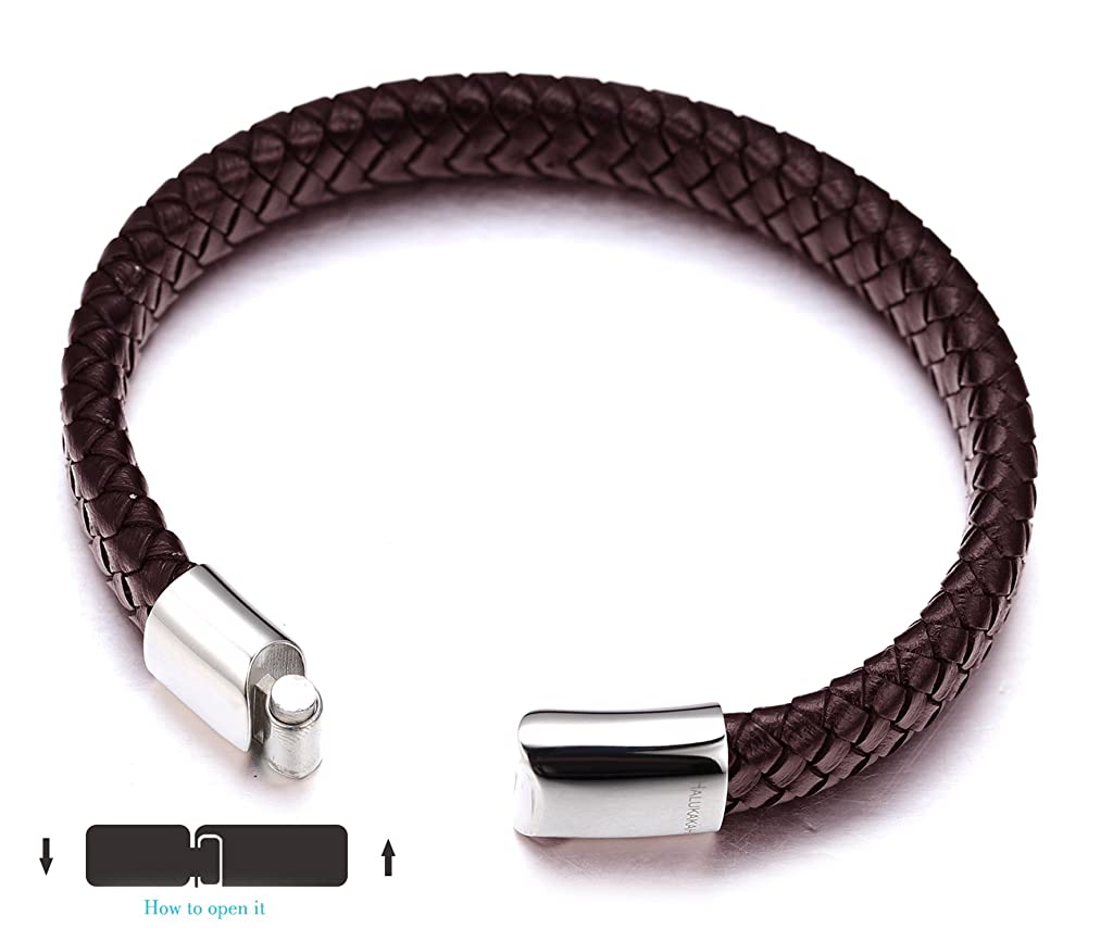 ZIBUYU  Braided Leather Bracelet for Men Classic Leather Hoop Bracelet Leather Bracelet with Alloy Clasp Fashion Piece Bracelet for Women Men 8.46  Brown Leather Hoop Bracelet