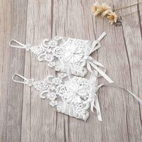 PALAY Bridal Gloves White for Wedding Lady Formal Banquet Party Bride Bowknot Rhinestone Pierced Lace Wedding