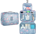 ZIBUYU Travel Cosmetic Pouch Hangable Cosmetic Organizer for Women Makeup Bag Printed Cosmetic Box Girls Cosmetic Pouch for Toiletries, Cosmetics, Skin Care Product, Makeup Brushes-Blue Flamingo