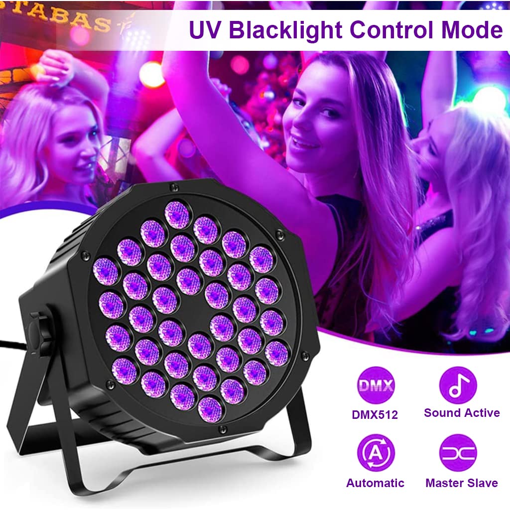 ELEPHANTBOAT® UV DJ Light Party Disco Light for Home Party with 36 LEDs Par Light DMX in&Out Control RGB Led Disco Ball Purple Color & Sound Active Dancing Light for Room Magic Lights for KTV Dancing