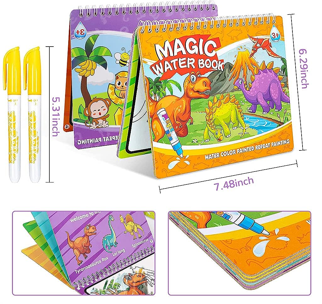 SNOWIE SOFT® Magic Water Coloring Book, Water Doodle Book with 2 Magic Pens, Educational Toys for Toddlers Age 3 4 5 6 7+ Years (Multicolour, 2 Pieces)