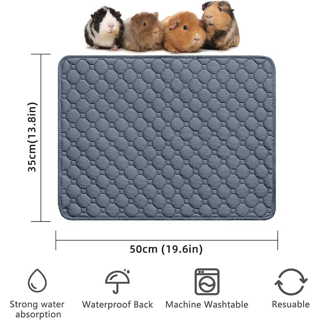 Qpets® 2PCS Pee Pads for Dogs Reusable&Washable, Non slip Puppy Training Pad, Pet Cage Liner, Absorbency Toilet Mat for Cats, Guinea Pig, Hamsters, Chinchillas, Rabbit, Hedgehog(50 x 30cm)