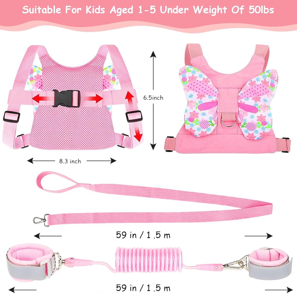 SNOWIE SOFT® 3 in 1 Baby Walking Support Toddlers Walking Harnesses with Strap, Anti Lost Wrist Link, Butterfly Backpack Style Toddler Walking Harnesses Anti Lost Wrist Lick for Toddler 1-3 Years Olds