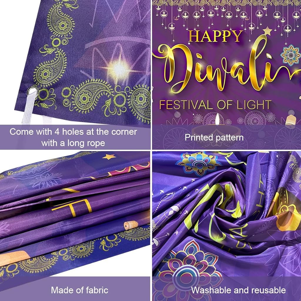 HASTHIP® Diwali Party Decorations, Happy Diwali Party Backdrop Lights Rangoli Lantern Photography Deepavali Banner Background for Home Indian Festival of Lights Party Decor Supplies, 70.8 x 43.3 in