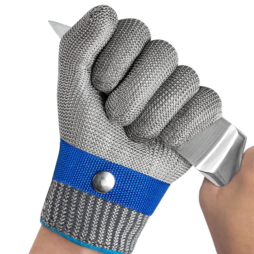 ZIBUYU Safe Stainless Steel Mesh Glove Ambidextrous Stainless Steel Mesh Glove Puncture Proof Safety Glove for Fish Handling, Meat Processing, Metalworking, Gardening, One Glove Included