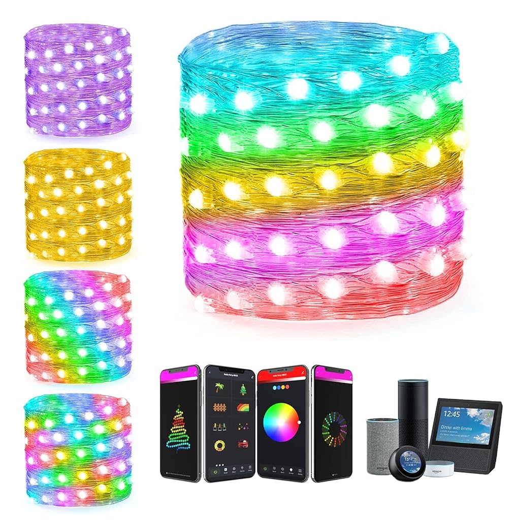 ELEPHANTBOAT LED Fairy Lights for Home Decoration WiFi App Control RGBIC Smart LED Lights Work with Alexa Google, 16 Million Color Changing String Lights, Music Sync Twinkle RGB Lights 5 Meter