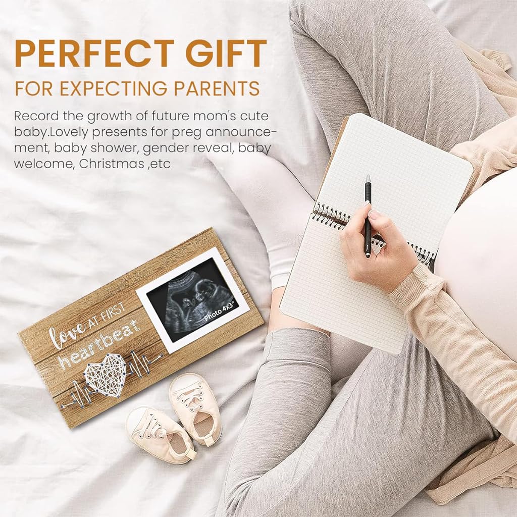 SNOWIE SOFT Baby Photo Frame Ultrasound Picture Frame Sonogram Keepsake Frame, Mothers Day Pregnancy Gifts for First Time Mom Dad, Baby Shower Gifts Baby Sonogram Wood Photo Frame New Mom Gifts Baby