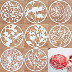 HASTHIP Creative DIY Plastic Stencil 8 Pieces Plant Flower Pattern Template Reusable Round Painting Bullet Drawing Set Journal Stencils for Scrapbooking DIY Greeting Card(8 Flowers Round)