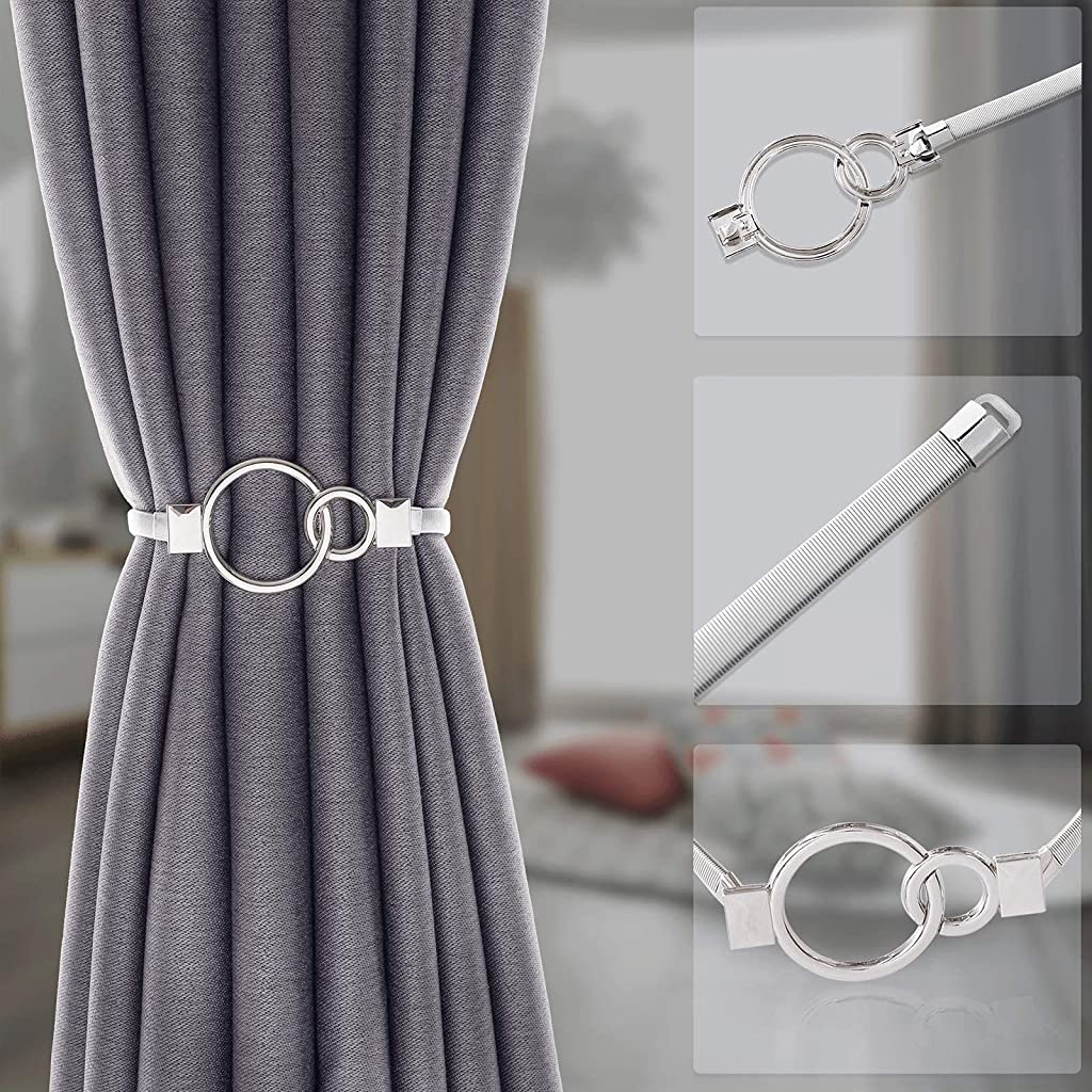 HASTHIP 2 Pcs Curtain Tiebacks Curtain Holdbacks Adjustable Decorative Alloy Curtain Straps Curtain Clip Buckle for Home Office Kitchen (Sliver)
