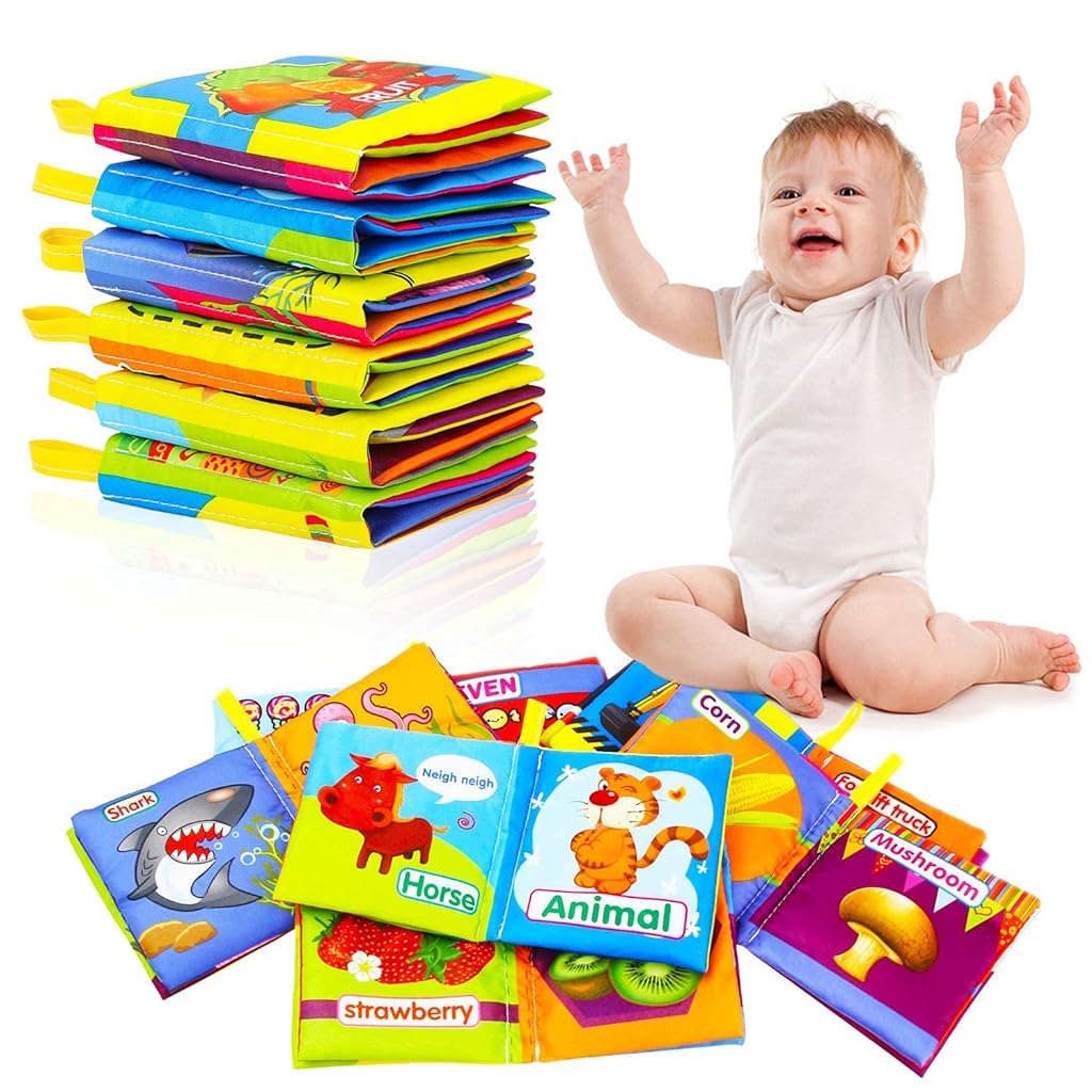 SNOWIE SOFT® 6Pcs Baby Books Set, Safe Nontoxic Biteable Cloth Book,Early Learning Babies First Books, Soft Book with Sounds, Multicolor