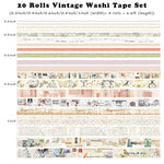 HASTHIP 20 Rolls Vintage Washi Tapes for Journal, Retro Aesthetic Masking Washi Tape Set for Decorative Scrapbook Supplies, Bullet Journal, DIY Decor and Craft Supplies