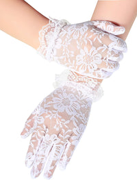 ZIBUYU  Lace Gloves for Bride Marriage Dress Gathered Rhinestone Lace Sequins Satin Bridal Party Wedding(white)