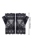 PALAY Lace Gloves for Women Fingerless Short Floral Bridal Gloves Black Sunblock Dressy Gloves for Dancing Masquerade Wedding Dinner Party - One Pair