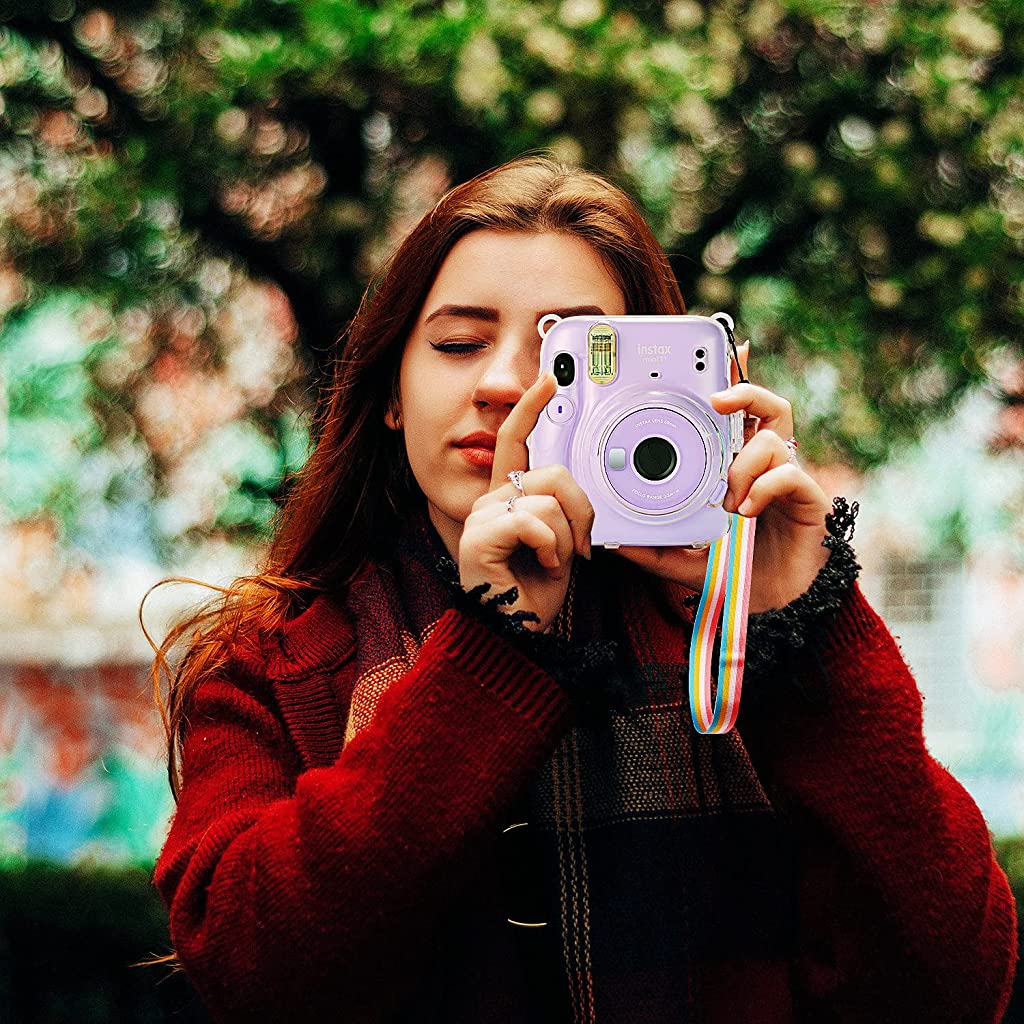 ZORBES Instax?Mini?11?Case Cover, Crystal Protective Camera?Case for Fujifilm Instax?Mini?11, Easy Install Clear Hard Shell Cover with Removable Rainbow Shoulder Strap for Intex?Camera?Mini?11