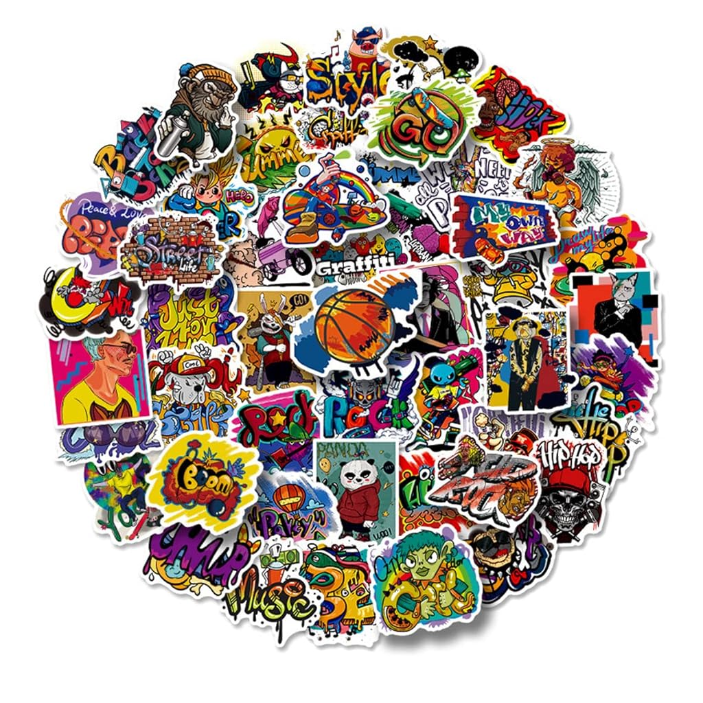 HASTHIP Laptop Stickers for Journal Graffiti Style Cartoon Stickers for Scrapbook, Water Bottle,Travel Case, Waterproof Tape Sticker Wall Stickers for Boys, Pack of 50