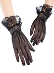 GUSTAVE Ladies Lace Gloves Elegant Short Gloves Courtesy Summer Gloves for Wedding Dinner Parties (Black)