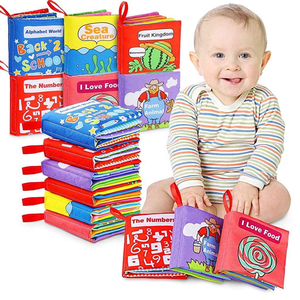 SNOWIE SOFT Cloth Books for Babies, 6PCS Nontoxic Fabric Soft Baby Cloth Books, Early Education Toys, Waterproof Soft Books for Toddler, Infants Perfect Shower Toys, Kids Bath Toys Christmas Gift