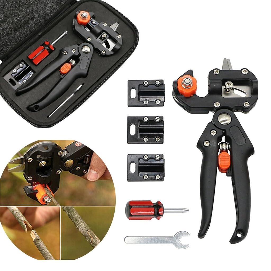 ZIBUYU Grafting Plants Cutter Kit Pruning Cutter Shear Cutter Gardening with 3 Type of Grafting Branch, Screwdriver, Mini Wrench Grafting Cutter Kit with Toolbox for Gardening Accessories - Black